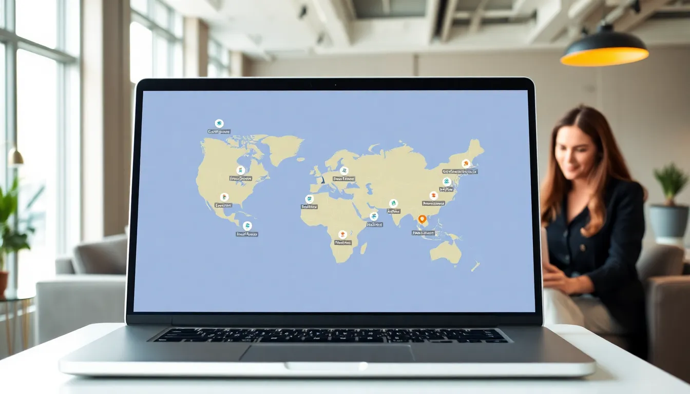 digital nomad map displayed in a modern co-working space.