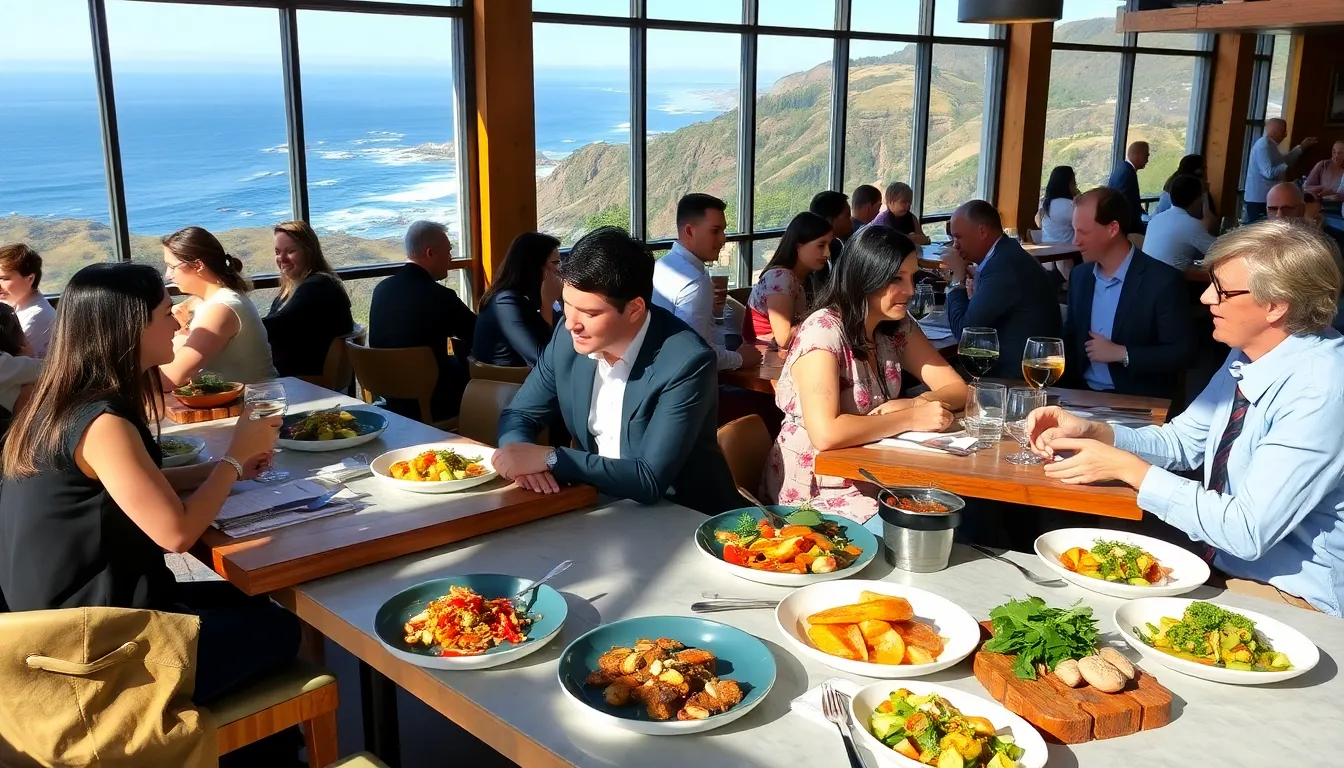 dining experience in a modern Big Sur restaurant with coastal views.