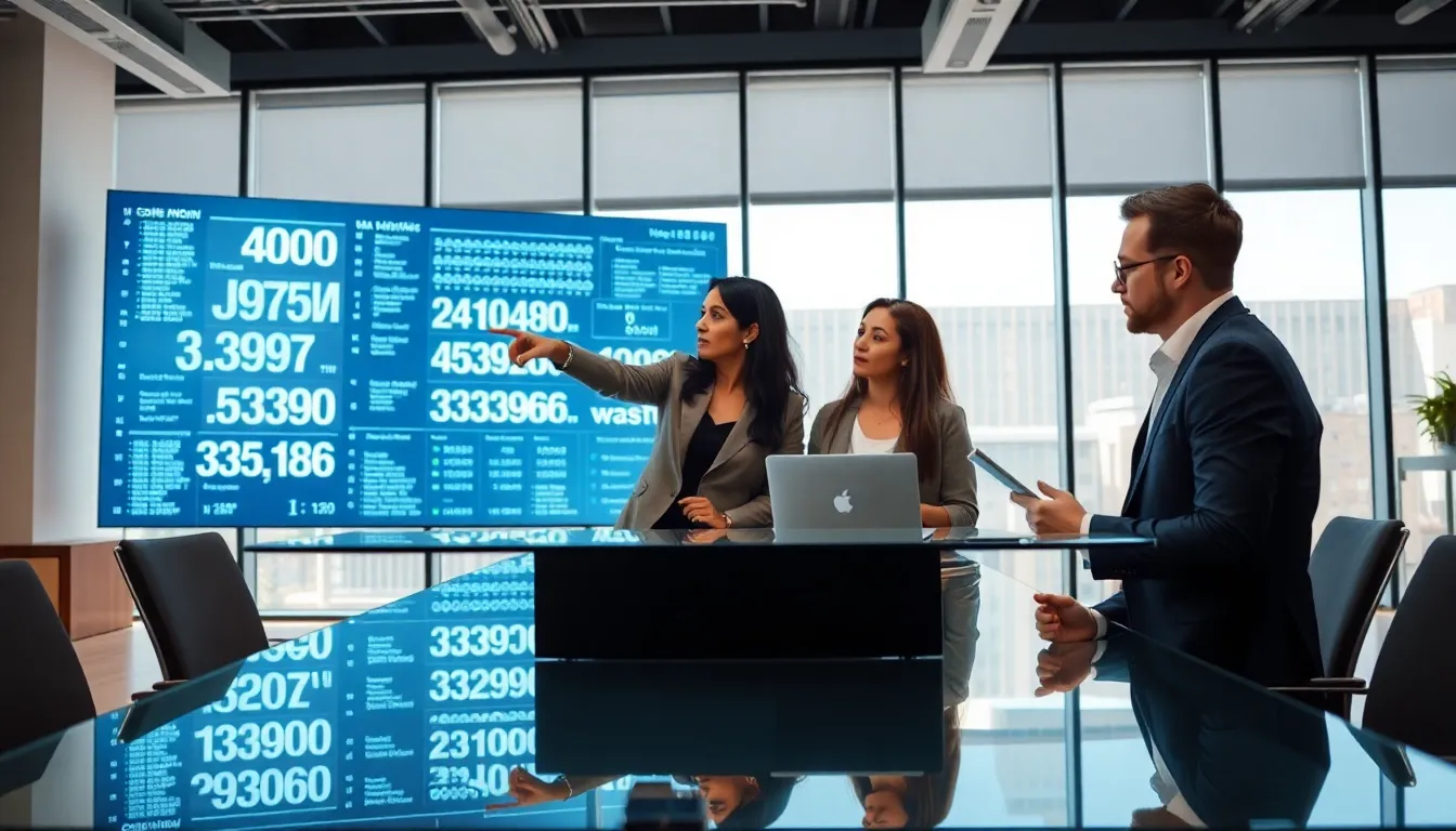 diverse team collaborating in a modern office on data analysis.