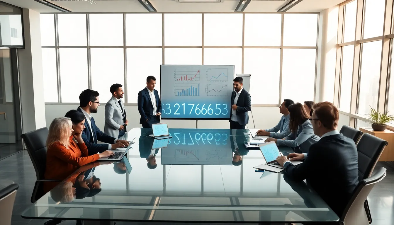 diverse team discussing data significance in a modern office.